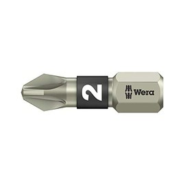 WERA 073614 Vera Torsion Stainless Steel Screwdriver Bit for Pozidriv Screws, Insertion 0.25 inches (6.35 mm), Blade Size PZ2, Total Length: 1.0 inches (25 mm)