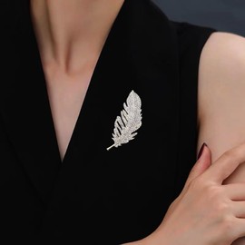 TseenYi Rhinestone Feather Brooch Pin Gold Crystal Leaf Brooch Feather Brooches Lapel Pin CZ Diamond Leaves Brooch Leaf Brooch Sparkling Crystal Delicate Leaf Brooch Lapel Pins, Copper alloy