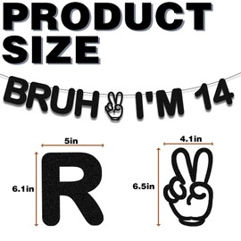 Bruh I'm 14 Banner Happy 14th Birthday Decorations Black Glitter, Cheers to 14 Years Hello Fourteen Funny Party Decorations for teens Boy Girl Supplies
