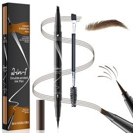 Augenbrauenstift,Microblading Augenbrauenstift,4 Gabelspitze 2-in-1Eyebrow Pencil,augenbrauen stift Wasserfest Wischfest Langlebig, Sorgt für Natürlich Aussehende,Definierte Augenbrauen Dunkelbraun