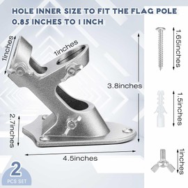 Jetec 2 Pcs Flag Holder Flag Bracket Heavy Duty House Flag Pole Holder Bracket Aluminum Mount Stainless Steel Hardware Strong and Rust Proof 1" Inner Diameter (Silver)