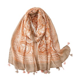 Pemilosci Soft Scarf for Women Girls Boho Large Lightweight Scarves Shawls Wraps for Four Seasons 70 x 35 inches (FSS034 Lotus BR)