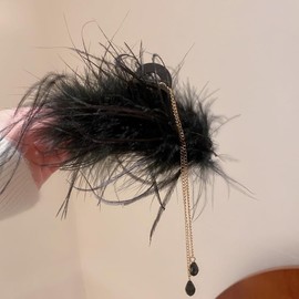 Large French Hair Clip with Black Feather, Plastic Non-Slip Hair Clips for Women Girls Thick Thin Curly Straight Long Hair (Black, Fringes)