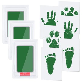 Vicloon Baby Imprint Set, Baby Handprint and Footprint with 3 x Clean Touch Ink Pads and 6 x Print Cards, Baby Skin Does Not Touch Colour, for Family Gift - Green