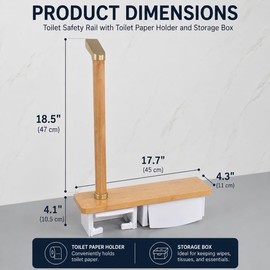 Toilet Safety Rail with Paper Holder & Storage Shelf, Bathroom Grab Bar