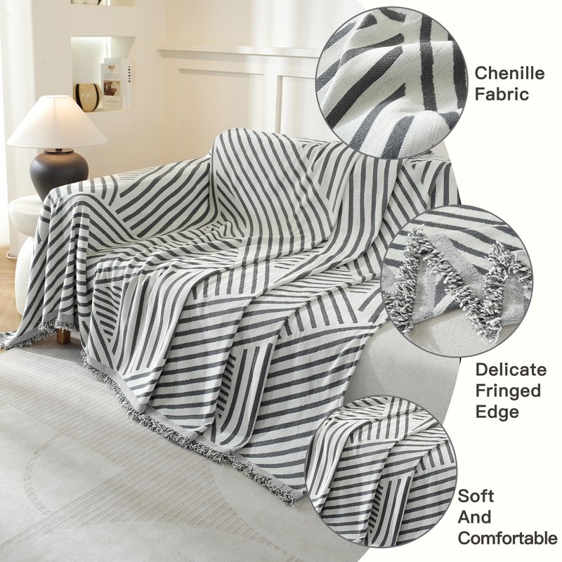 YSTELLAA Sofa Throw Blanket 2-Seater, 180 x 280 cm, Chenille