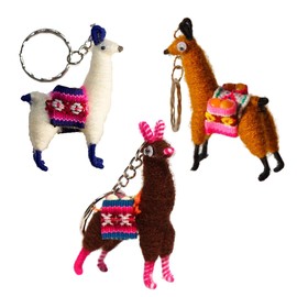 3 pack of Handmade Peruvian Llama Keychain, Original Collectible Andean Llama Miniature Treasures from Cusco in Random Vibrant Colors
