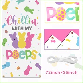 Easter Door Cover, Happy Easter Bunny Door Decorations Chillin With My Bunny Easter Egg Hanger Easter Front Door Banner Welcome Door Porch Sign Party Supplies