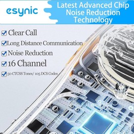 eSynic 4 Pack Walkie Talkies-3 Miles Rugged Long Range 16 Channels Walky Talky with Flashlight & VOX Hand Free Talking-1500mAh Rechargeable Battery-Rainproof-Easy to Use-for Work/Hiking/Camping