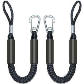 2.5FT Fender Lines 2Pcs Premium Bungee Boat Lines with 316 Stainless Clip for Boat Bumper/Boat Fender Boat Accessories for Mooring for Jet Ski, SeaDoo, Yamaha WaveRunner Dinghy 2.5~4ft(Black)
