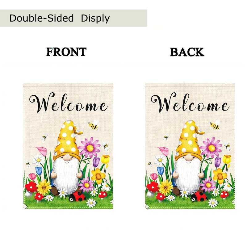 Spring Welcome Gnome Garden Flag 12 x 18 inch Double