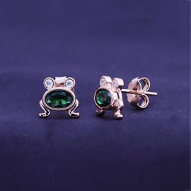 14k Rose Gold Over Sterling Silver Simulated Emerald & Cubic Zirconia Animal Frog Post Stud Earrings