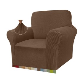 Granbest High Stretch Armchair Covers Super Soft Chair Covers for Living Room Jacquard Sofa Cover for Dogs Non Slip Chair Slipcover with Arms Furniture Protector (1 Seater, Brown)