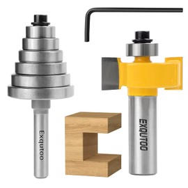 Exqutoo 1/2 Inch Shank Rabbet Router Bit Set with 6 Adjustable Bearing Carbide Tipped Rabbeting Bit(1/8",1/4",5/16" 3/8",7/16",1/2") CNC Router Bits Woodworking Tools for Doors Drill Bit…