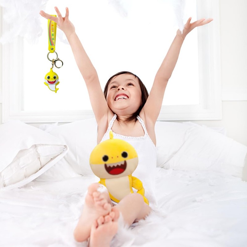 2 x Yellow Shark Plush Toy & Shark Keyring, 30