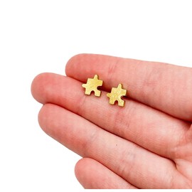 Tiny Gold Tone Jigsaw Puzzle Piece Stud Earrings (Stainless Steel) Miss Fit Boutique