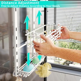 HapiRm 3 Tier Over the Door Shower Caddy, Hanging Shower Caddy with 16 Hooks and 2 Soap Holders, No Drilling Adjustable Hanging Bathroom Organizer - White