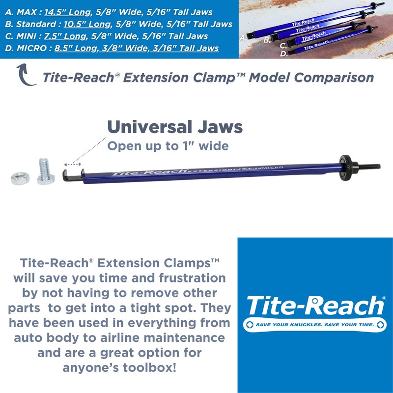 Original TITE-REACH Micro Extension Clamp, Thinnest Version, Mini-Vise Tool, Nut