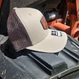 Richardson I BUY MY OWN FUDGE ROUNDS RICH MEN Trucker Snap Leather Patch Cap. Khaki/coffee