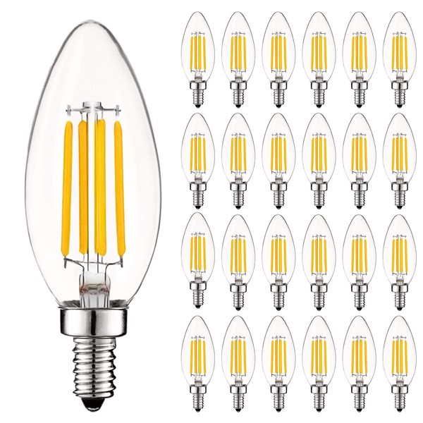 LUXRITE Vintage Candelabra LED Bulb 60W Equivalent, 550 Lumens, 4000K Cool White, LED Chandelier Light Bulbs 5W, Dimmable, Clear Glass, Filament LED Candle Bulbs, UL Listed, E12 Base (24 Pack)