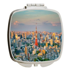Island Gifting - Image of Tokyo Skyline at Sunrise in Japan - Square Compact Mirror - Travel Mirror