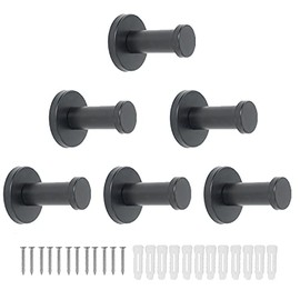 Vanloory Bathroom Towel Hooks, 6 Pack Round Coat Hooks, Sturdy Wall Mounted Robe Hook, SUS 304 Stainless Steel Heavy Duty Clothes Hanger, Wall Towel Hooks for Bathroom Bedroom Kitchen (Black)
