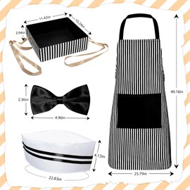 Waiter Costume Kit 4 Pcs Fast Food Soda Jerk Hot Dog Vendor Popcorn Costume Women Men 1950s Soda Jerk Hat Striped Apron Ties (Black)