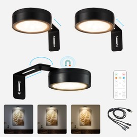 Maooght 3 Pack Black Picture Lights for Wall,Rechargeable Battery Operated Picture Frame Light, LED Wall Lights for Pictures with 3 Lighting Modes,Magnetic Art Display Light with Remote Dimmable Timer