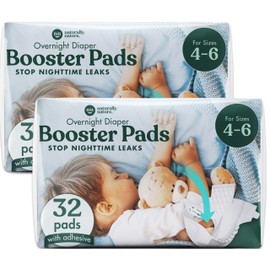 Naturally Nature Overnight Diaper Booster Pads, Stops Overnight Leaking, Diaper Liners for Toddler, Nighttime Diapers Size 5, Adhesive Pad for Girls, Boys, (2 Packs of 32 ct.)