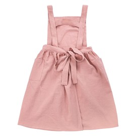 Surblue Kids Retro Aprons Pinafore Apron for Girls Boys Cotton Linen Aprons for Children, Pink,6-10 Years Older