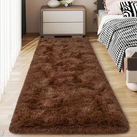 Alfombras Suaves Tipo Runner para Recámara y Pasillos, 2x6 Pies Alfombra de Área Mullida Color Café Tipo Shag Antideslizante para Junto a la Cama y Dormitorio, Alfombra Larga y Peluda para