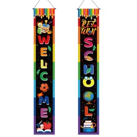 BOXOB 2 Pcs Welcome Return School Banner, Welcome Return School Hanging Backdrop Banner Porch Sign Decoration for Preschool Elementary Middle Classroom Decoration