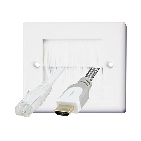Auline White Brush Single 1 Gang Wall Outlet Cable Entry Plate Tidy Mount Face Plate Wall Plate (1)