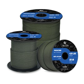 Abma Cord Paracord 3mm 50m 100% Nylon Rope Type II 3 Strands Parachute Cord - Max. 192kg (425lbs) - Army Green