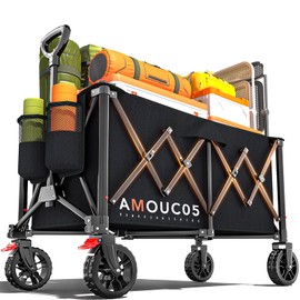 AMADA HOMEFURNISHING Wagons Carts Foldable, Collapsible Wagon with 360° Rotating Wheels and Side Pocket, Large Capacity 350LBS Foldable Wagon Cart for Shopping, Garden, Camping,Sports and Outdoor Use
