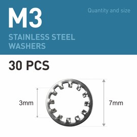 BOUMVID Pack of 30 M3 Tooth Washers Lock Washers Stainless Steel 304 Tooth Washers Inner Tooth Serrated Clamping Discs Size Assortment Spring Washers Washers for Screw Attachment