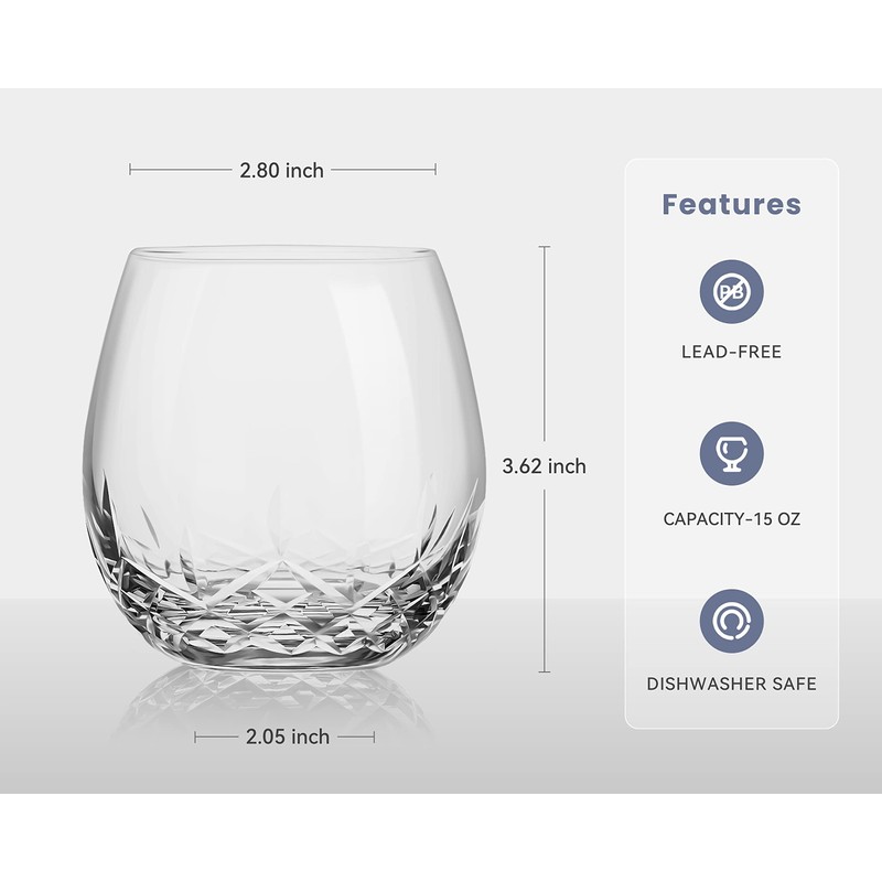 SHOSHIN Hand Cut Stemless Wine Glasses Lead-free Crystal Drinking Glass