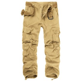 GSGGIG Men's Camo Cargo Pants Cotton Ripstop Outdoor Adventure Wear Casual Hiking Work Pants with Multi Pockets(No Belt) SK18Y Khaki 34