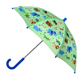 Wildkin Kids Umbrella – Rainproof Canopy, Curved Handle, Easy Hanging Design - Wild Animals