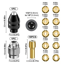 Parthan 16 Pcs Drill Chuck Collet Set, 0.5-3.2mm Replacement Accessory Suitable for Dre Mel, Chuck Compatible with Dre Mel M7x0.75mm