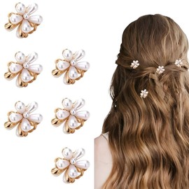 10 Pieces Mini Pearl Hair Clips Mini Flower Claw Clips Metal Clips Decorative Hair Accessories for Women Girls Birthday Party Weddings (6)