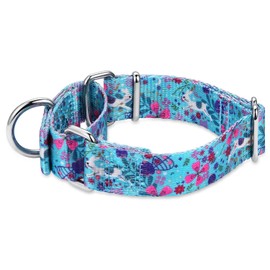 Dazzber Forest Elf Series Martingale Dog Collars Silky Soft with Unique Patterns for Medium and Large Dogs (Medium, 1Inch Wide, Spirit Rabbit-Mint Blue)