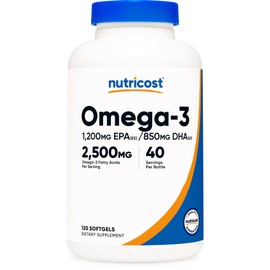 Nutricost Omega 3 Fish Oil - 2500MG, 120 Softgels (40 Serv) - Fish Oil, Wild Caught! 1200mg EPA 850mg DHA - Non-GMO, Gluten Free