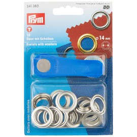 Prym PRYM_541383 Ösen mit Scheiben, Messing, Silber, 14 mm