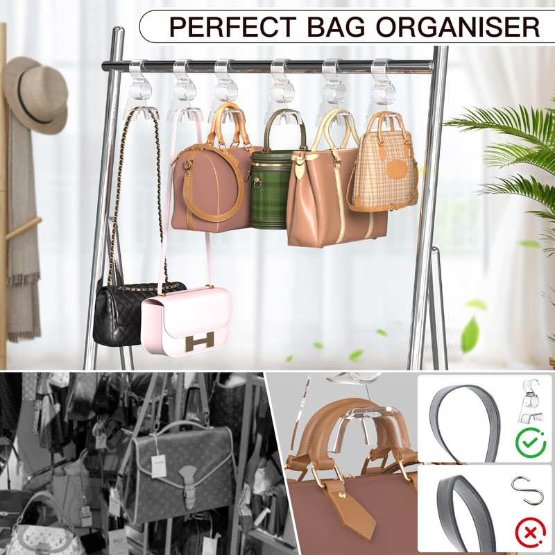 Famitree Pack of 6 Handbag Hangers Hooks Wardrobe Transparent