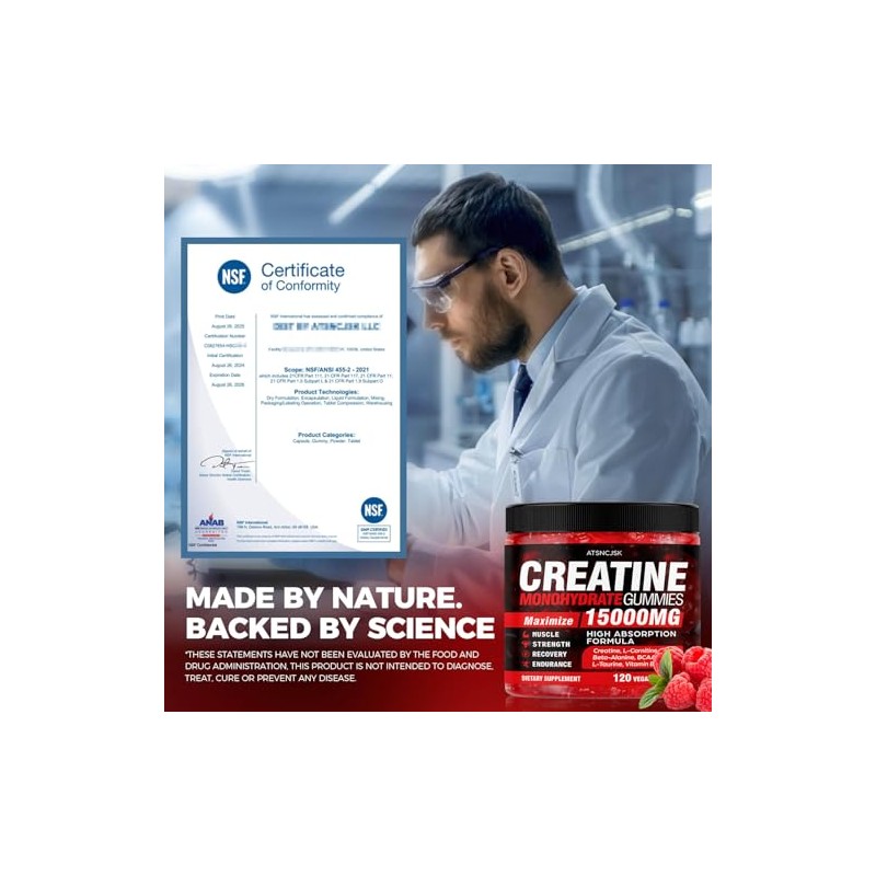 Creatine Gummies Monohydrate Complex, Pre-Workout for Men & Women, Creatine