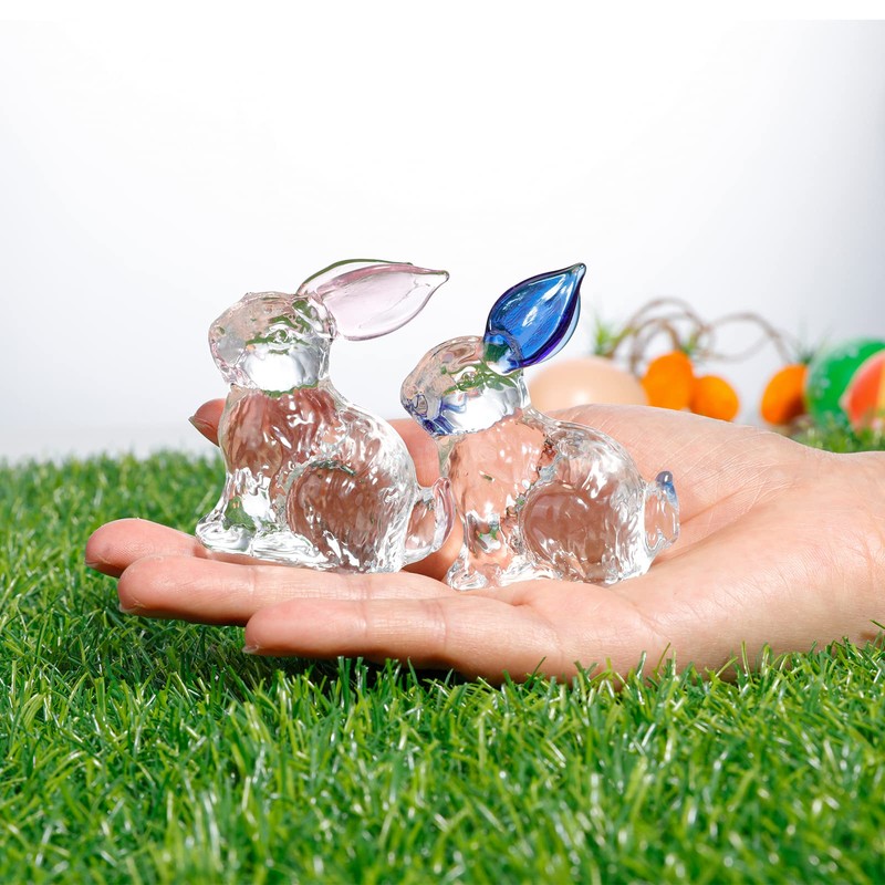 Feelfly Glass Rabbits Figurines Crystal Bunny Collectibles Statues Easter Decor