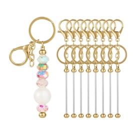 8 pieces beaded keychain, can string small bead blank DIY key chain, fashion metal DIY key chain accessories can be hung backpack (Golden)