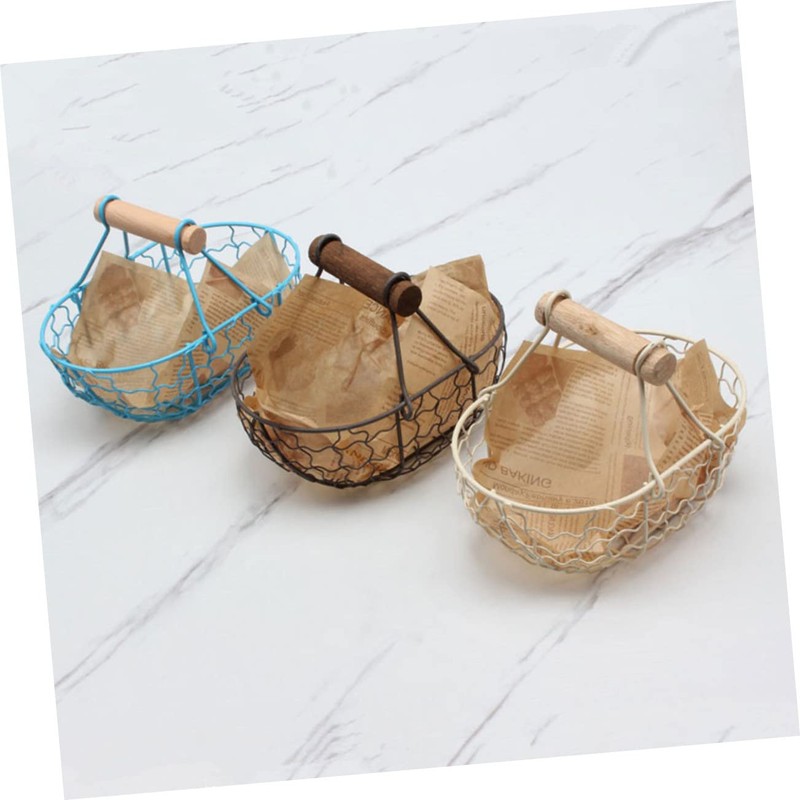 Ciieeo 1Pc Retro Beige Iron Storage Basket Decorative Household Fruit