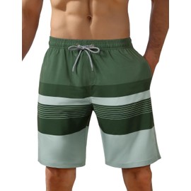 iCKER Men's Shorts, Swimming Trunks, Beach Shorts, Board Shorts, Quick-Drying for Summer, Green Stk435, S